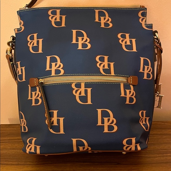 Dooney and Bourke Blue and Tan Logo Shoulder Bag - Picture 2 of 6